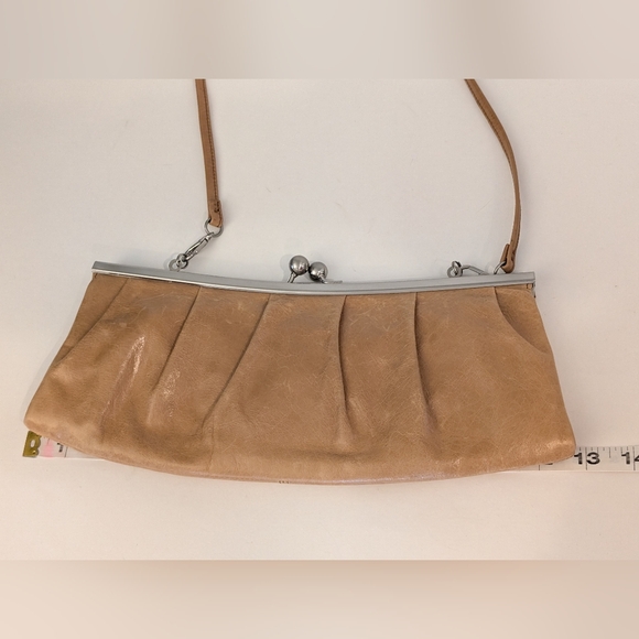 Vintage HOBO International Tan Leather Framed Convertible Clutch Shoulder Bag - Picture 4 of 16